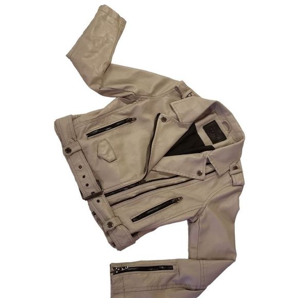 Blank Nyc GIRL’S Gray Full Zip Belted Faux Leather Moto Jacket Size Large - Picture 9 of 16